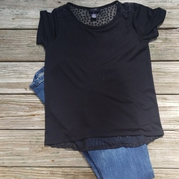 Verve ami black short sleeve top. Size Small - Picture 1 of 5